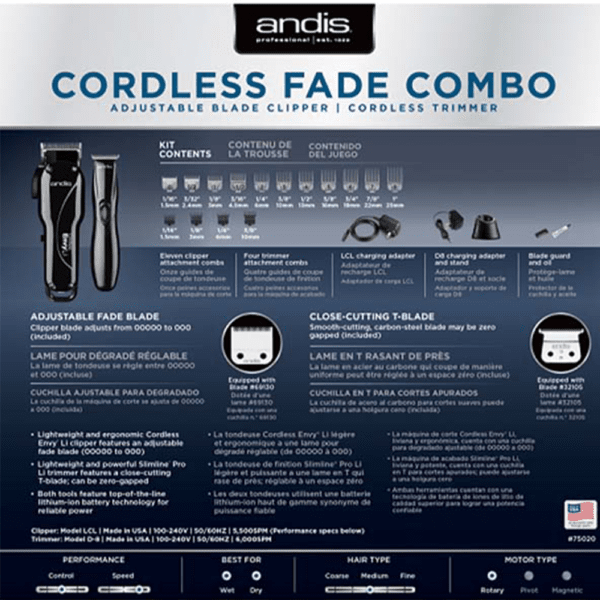 Andis Cordless Fade Combo Envy Li Clipper & Slim Line Li Trimmer - Image 4
